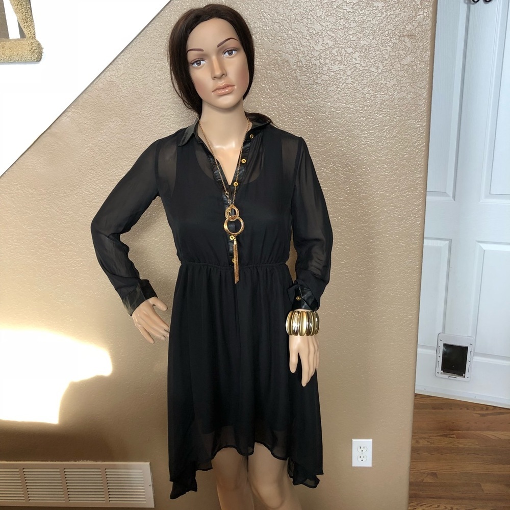 Classy 2 Layer Black Long Sleeve Midi Dress